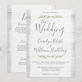Botanische Hochzeit aus rustikalem Holz + Details  Einladung