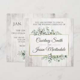 Botanische Hochzeit aus rustikalem Holz Einladung