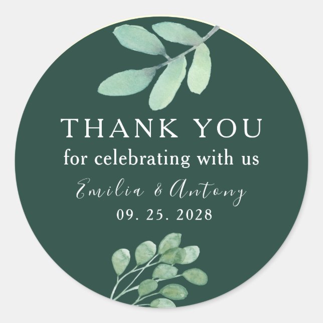 Botanische Hochzeit danke Ihnen Stickers (Vorderseite)