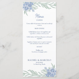 Botanische Hochzeit der blauen Marine Menükarte