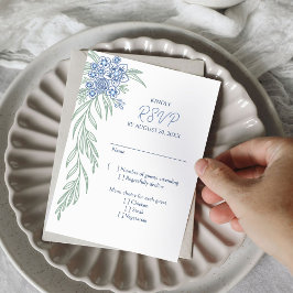 Botanische Hochzeit der blauen Marine RSVP Karte