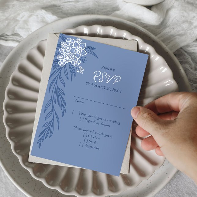 Botanische Hochzeit der blauen Marine RSVP Karte (Von Creator hochgeladen)