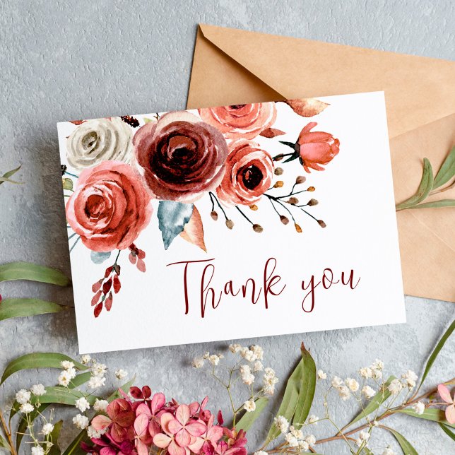 Botanische Hochzeit der Burgund-Flora Vielen Dank Postkarte (Von Creator hochgeladen)
