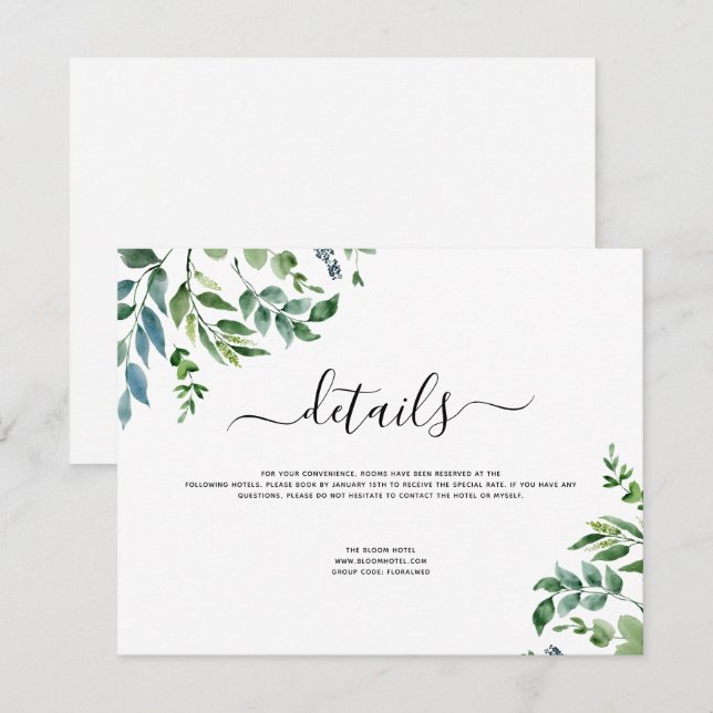 Botanische Hochzeit der grünen Foliage Einladung (Vorne/Hinten)