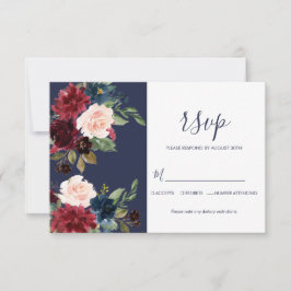 Botanische Hochzeit der Marine Burgundy Modern Sim RSVP Karte