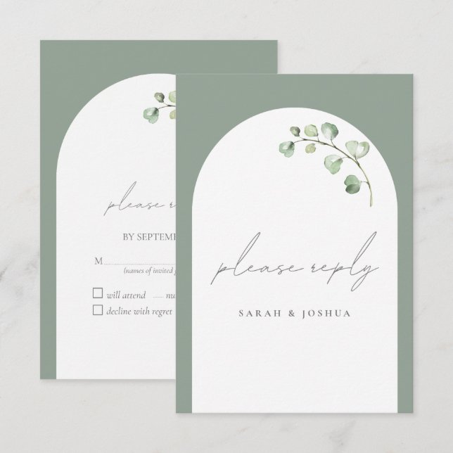 Botanische Hochzeit der modernen Zeitschrift "Grün RSVP Karte (Vorne/Hinten)