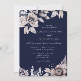 Botanische Hochzeit der Rustikalen Marine Mauve Einladung