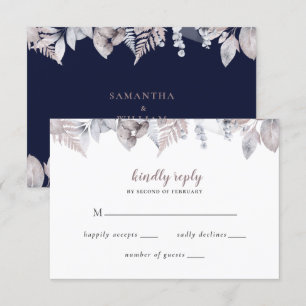 Botanische Hochzeit der Rustikalen Marine Mauve RSVP Karte