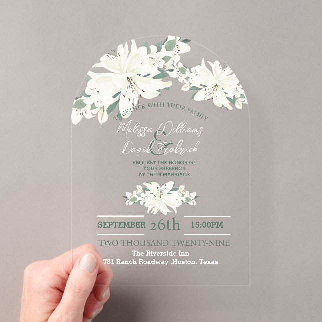 Botanische Hochzeit der Weißen Blüte Acryleinladungen (Insitu (Handheld))