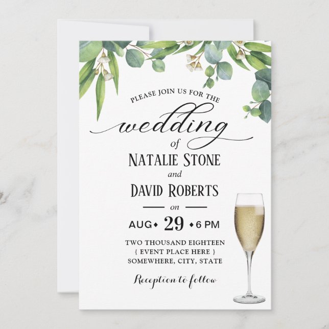 Botanische Hochzeit des eleganten Foliage Champagn Einladung (Vorderseite)