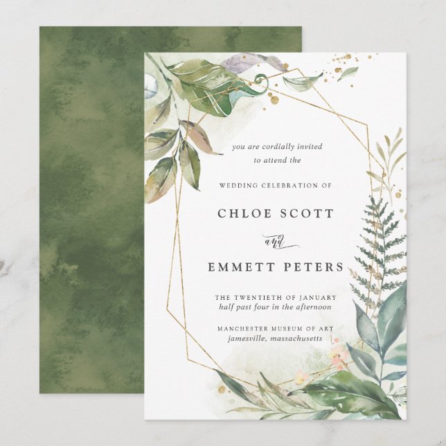 Botanische Hochzeit des Grünen Goldes Einladung (Vorne/Hinten)