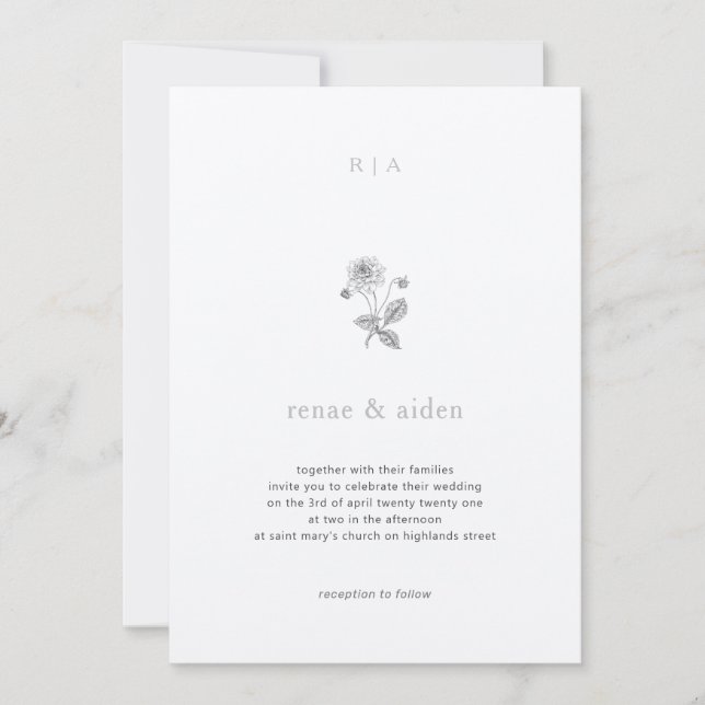 Botanische Hochzeit Einladung, Minimale Hochzeit Einladung (Vorderseite)