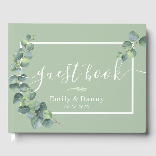 Botanische Hochzeit Elegantes Sage Green Gästebuch (Vorderseite)