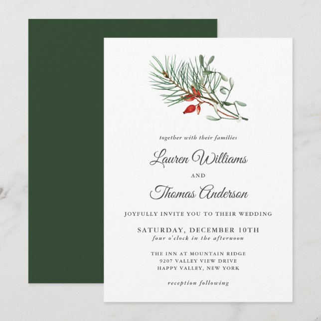 Botanische Hochzeit für einfachen Urlaub Einladung (Vorne/Hinten)