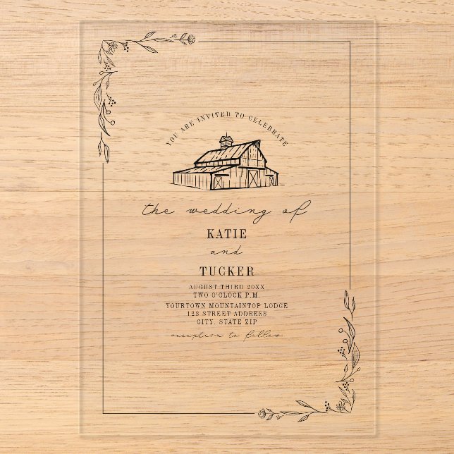 Botanische Hochzeit im Kunsthaus Rustic Line Acryleinladungen (Vorderseite)