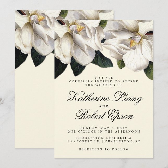 Botanische Hochzeit im Süden Magnoliens Einladung (Vorne/Hinten)