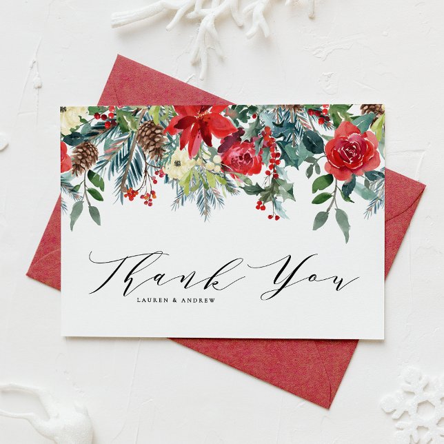 Botanische Hochzeit im Wasserfarben Winter Blooms  Dankeskarte (Von Creator hochgeladen)