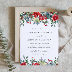 Botanische Hochzeit im Wasserfarben Winter Blooms  Einladungspostkarte