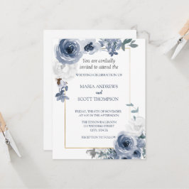 Botanische Hochzeit in blau-weißem Blütengold Einladung