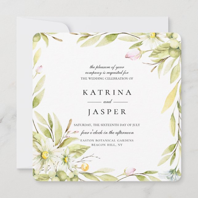 Botanische Hochzeit in der eleganten Sommer-Wildbl Einladung (Vorderseite)