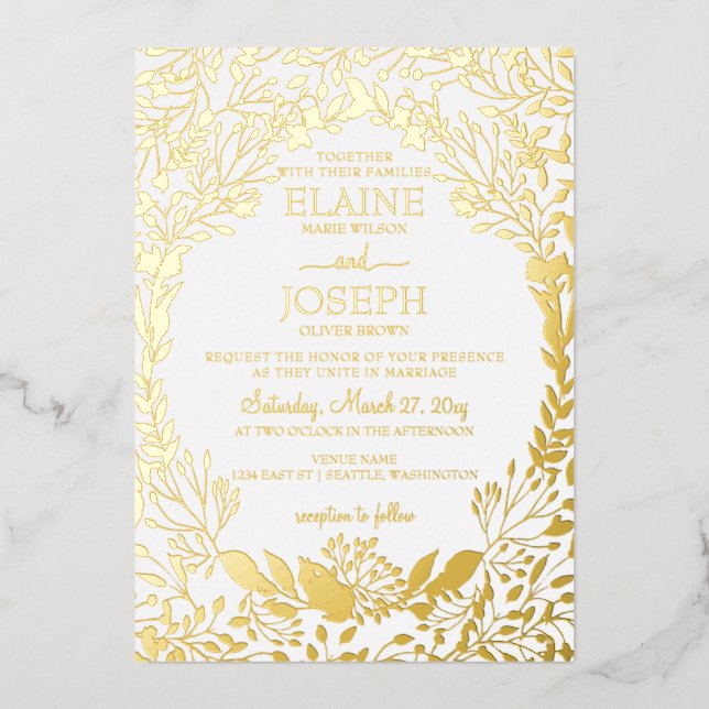 Botanische Hochzeit in Elegance Folieneinladung (Vorderseite)