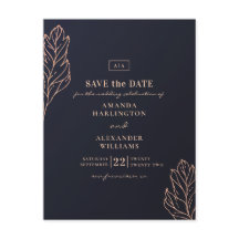 Botanische Hochzeit in Gold der Marine. Blau Save 