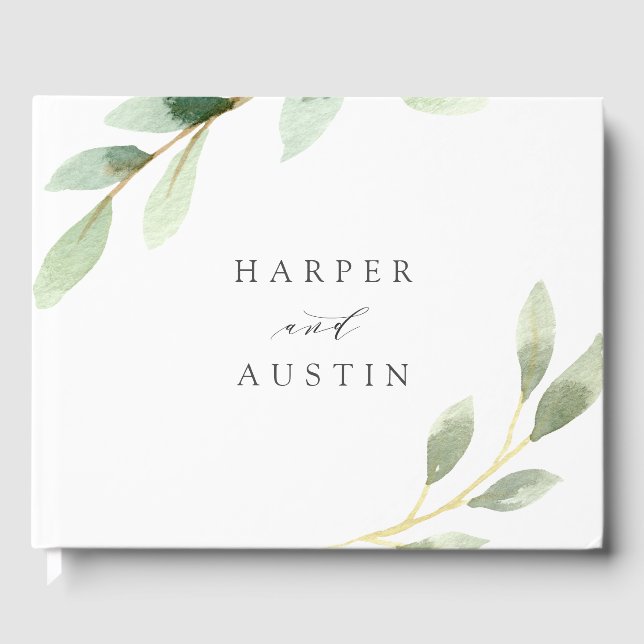 Botanische Hochzeit in Grünblättern Gästebuch (Vorderseite)