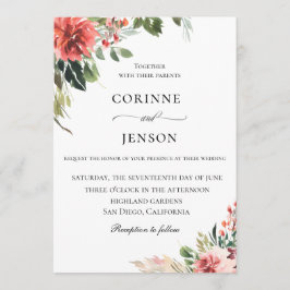 Botanische Hochzeit in Korallen Einladung