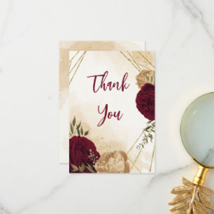 Botanische Hochzeit in Maroon-Beige Dankeskarte