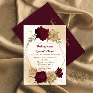 Botanische Hochzeit in Maroon-Beige Einladung