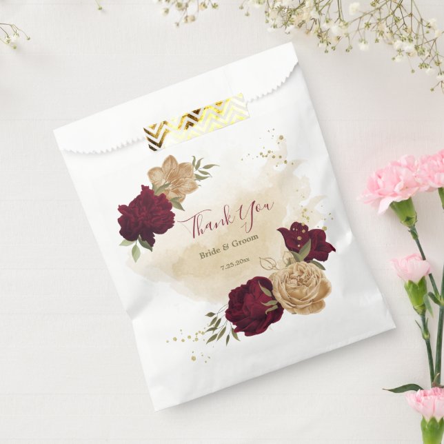 Botanische Hochzeit in Maroon-Beige Geschenktütchen (Versiegelt)