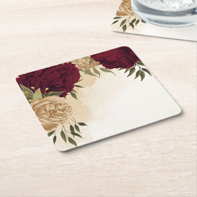Botanische Hochzeit in Maroon-Beige Rechteckiger Pappuntersetzer (angewinkelt)