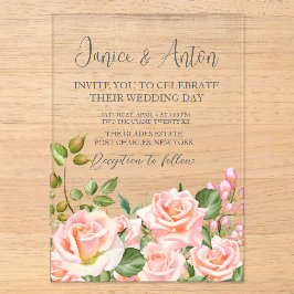 Botanische Hochzeit in Rosa Acryleinladungen