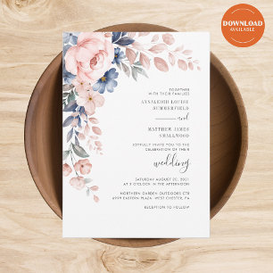 Botanische Hochzeit in Rosa Einladung