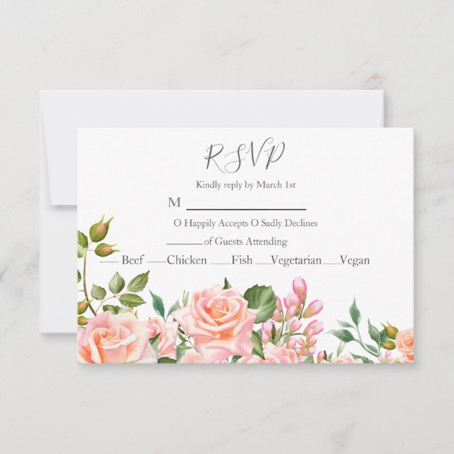 Botanische Hochzeit in Rosa RSVP Karte (Vorderseite)