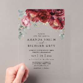 Botanische Hochzeit in Rot und Gold Acryleinladungen