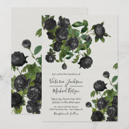 Botanische Hochzeit in Schwarzer Flora Einladung