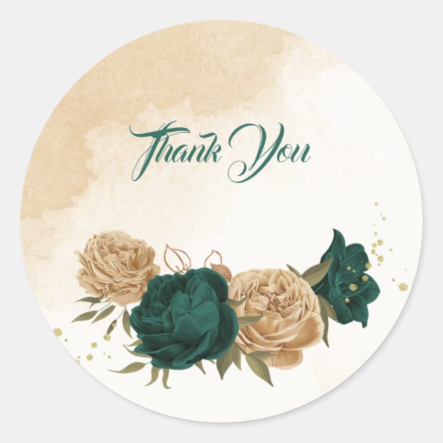 Botanische Hochzeit in Smaragdgrün Runder Aufkleber (Vorderseite)