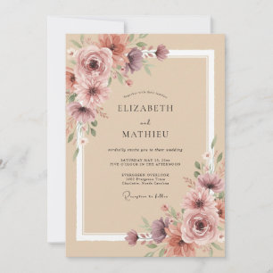 Botanische Hochzeit in Tan-Look Einladung