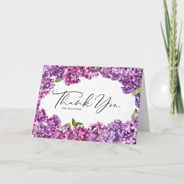 Botanische Hochzeit in Wasserfarbe Lilac Dankeskarte (Vorderseite)