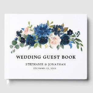 Botanische Hochzeit mit blauem Rosa Gästebuch