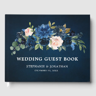 Botanische Hochzeit mit blauem Rosa Gästebuch