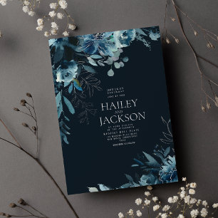 Botanische Hochzeit mit blauen aquamarinen Aquarel Einladung