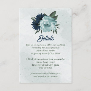 Botanische Hochzeit mit blauen und marinösen Blume Begleitkarte