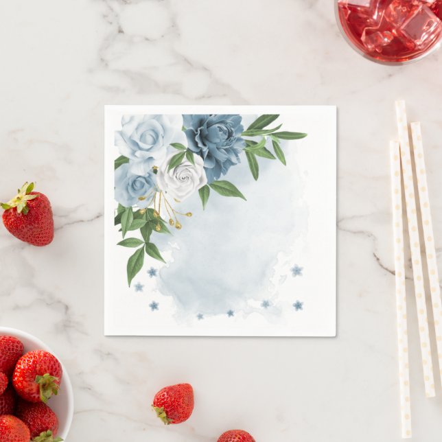 Botanische Hochzeit mit blauen und weißen Blume Serviette (Beispiel)