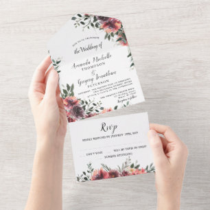 Botanische Hochzeit mit Blumenmotiven All In One Einladung