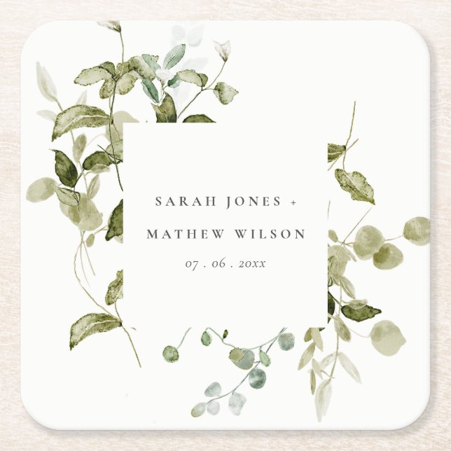 Botanische Hochzeit mit botanischem Blattwerk Rechteckiger Pappuntersetzer (Vorderseite)