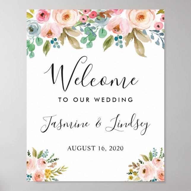 Botanische Hochzeit mit botanischer Flora Begrüßun Poster (Vorne)