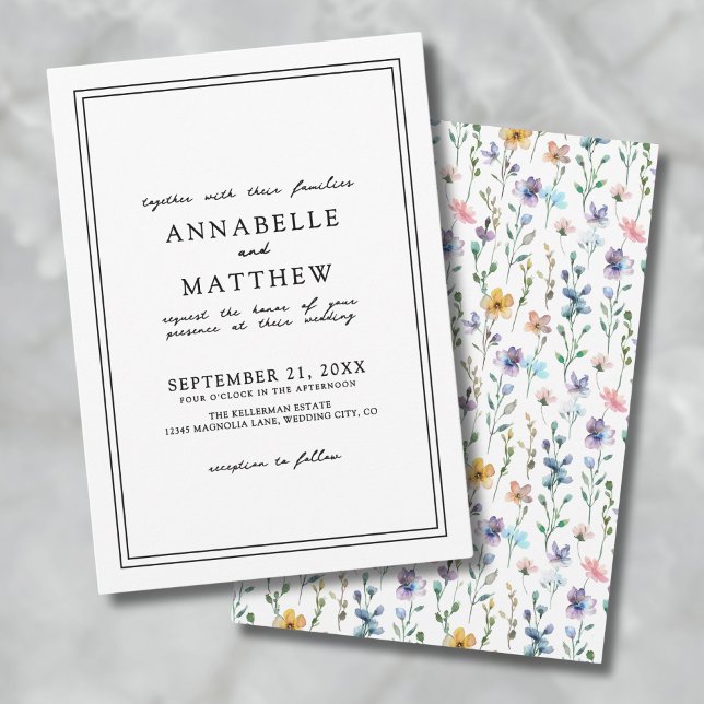 Botanische Hochzeit mit bunten Wildblumen Einladung (Colorful Botanical Elegant Wildflower Wedding Invitation)