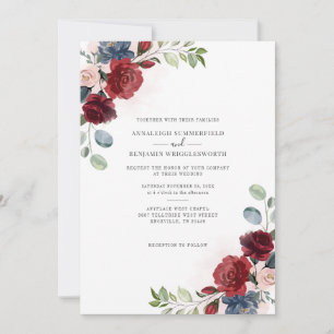 Botanische Hochzeit mit Burgund Einladung